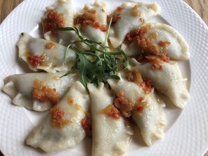 Pierogi ze szpinakiem, tofu i suszonymi pomidorami at Soodi Pierogarnia in Bialystok