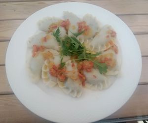 Pierogi with spinach, dried tomatoes and tofu ❤️ at Soodi Pierogarnia in Bialystok