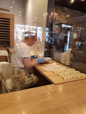 You can see the pierogi being made. at Soodi Pierogarnia in Bialystok