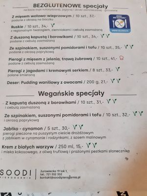 Menu section at Soodi Pierogarnia in Bialystok
