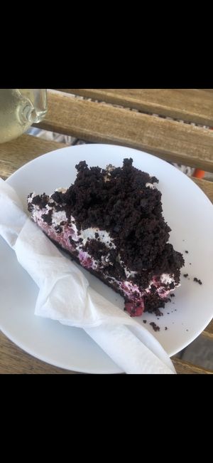 Chocolate strawberry cake with coconut whipped cream at Alive Bistro in Marsalforn