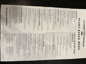 Vegan menu as of June 2023  at The City Market Cafe in Wauwatosa