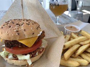 Burger, fries and beer.  Holy Trinity?  at Bioloco in Madrid