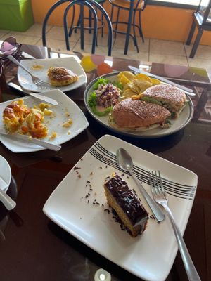 We tried the vegan quiche, pastel de papas, the vegan panini, and the vegan chocolate covered banana bread.   at Evy's World in Monteverde