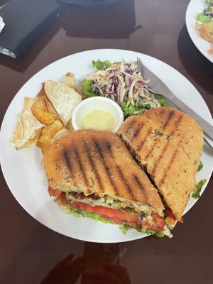 Vegan ‘tuna’ (chickpea) panini  at Evy's World in Monteverde