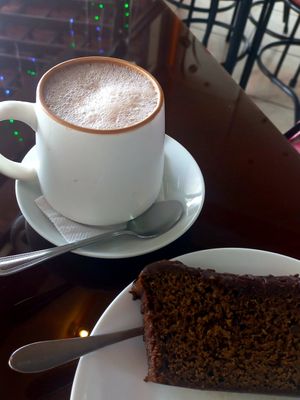 Chocolate banana bread & hot chocolate with almond milk at Evy's World in Monteverde