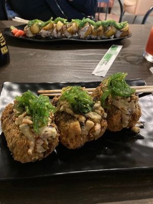 The hot rock and sushi rolls (forgot the name) at Rock and Rolls Vegan Sushi in Panama City