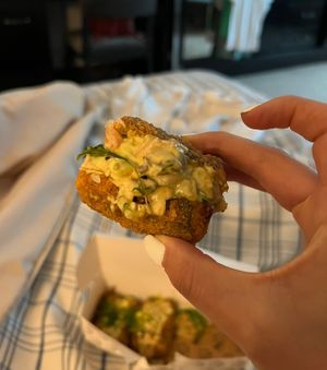 Hot rock - tastes scarily close to real fish.  at Rock and Rolls Vegan Sushi in Panama City