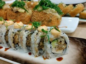 Delicious aioli on this roll at Rock and Rolls Vegan Sushi in Panama City