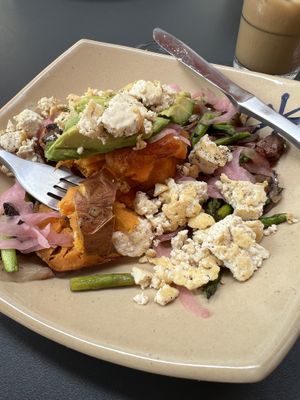 Sweet potato mash up with tofu sub for egg   at Snooze in Austin