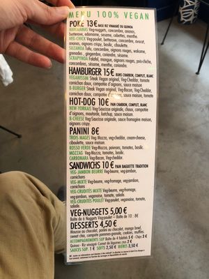 Menu at Veganissim in Paris