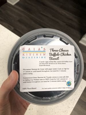 Three-Cheese Buffalo Chick’n Biscuit  at Gaia's Kitchen and Catering in Raleigh