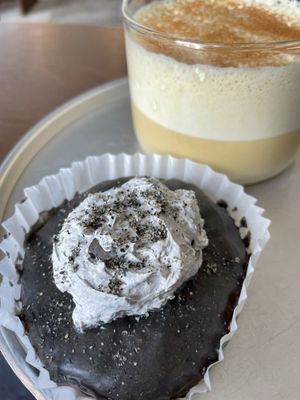 Vegan donut with black sesame and cream  at O.verte Donuts 오베흐트 도넛 in Seoul