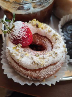 Strawberry shortcake donut #Veganuary at O.verte Donuts 오베흐트 도넛 in Seoul
