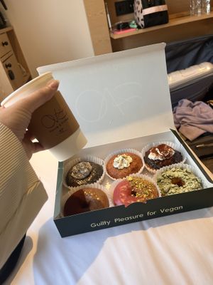 Black Sesame, Garlic and Cream Cheese, Tiramisu, Original (?), Raspberry and Pistachio, Matcha Donuts  at O.verte Donuts 오베흐트 도넛 in Seoul