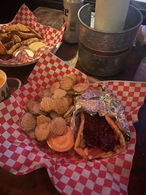 Fried pickles, and Tempeh wrap  at Lily's Snack Bar in Boone