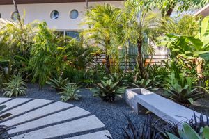 Serene gardens at Mother Earth Vegan Hotel in Tamarindo