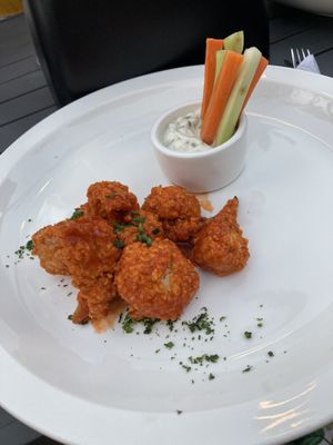 Cauliflower wings. I opted for hot and it was fairly tame (I’d say on a par with Tabasco sauce)  at Mother Earth Vegan Hotel in Tamarindo