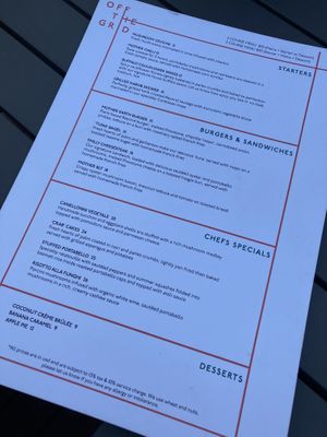 Evening menu  at Mother Earth Vegan Hotel in Tamarindo