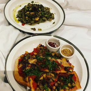 Mother Pizza and Rissotto at Mother Earth Vegan Hotel in Tamarindo