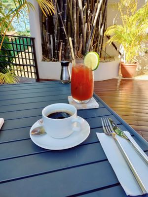 Coffee and Bloody Marys unbelievable! #Veganuary at Mother Earth Vegan Hotel in Tamarindo