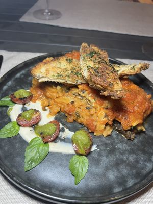 Lasagna with Garlic Breadd  at Mother Earth Vegan Hotel in Tamarindo