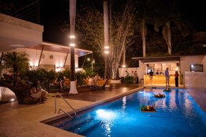 Al fresco tropical dining, socially distanced.  at Mother Earth Vegan Restaurant in Tamarindo