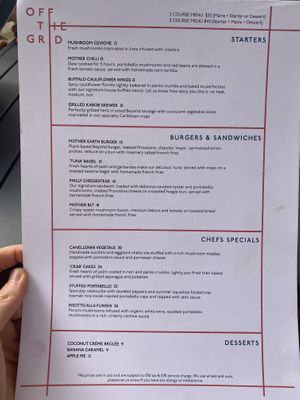 Menu at Mother Earth Vegan Restaurant in Tamarindo