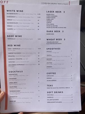 Drink menu at Mother Earth Vegan Restaurant in Tamarindo
