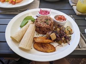 Costa Rican breakfast  at Mother Earth Vegan Restaurant in Tamarindo