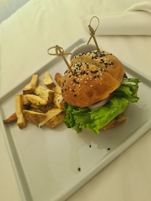 Plant Burger at Mother Earth Vegan Restaurant in Tamarindo