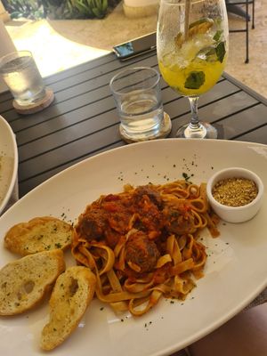 Pomodoro Pasta with Meatballs at Mother Earth Vegan Restaurant in Tamarindo