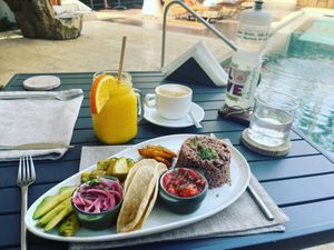 Tico breakfast   at Mother Earth Vegan Restaurant in Tamarindo