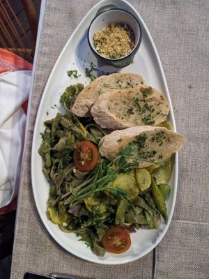 Gluten free pesto alfredo at Mother Earth Vegan Restaurant in Tamarindo