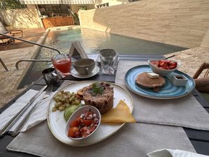Poolside breakfast (we stayed here also) - breakfast included   at Mother Earth Vegan Restaurant in Tamarindo