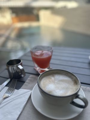 Cappuccino and fresh watermelon juice   at Mother Earth Vegan Restaurant in Tamarindo