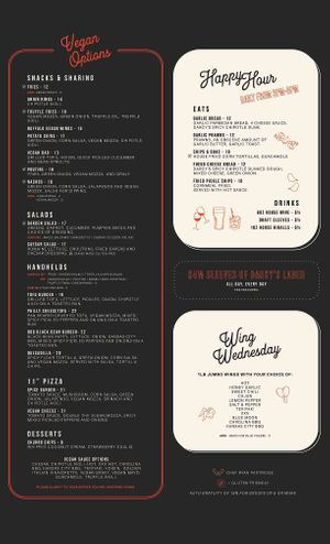 Darcy’s Vegan menu 2023 at Darcy's Pub in Victoria