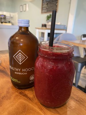 Smoothie and kombucha   at The Yoga Chef Cafe & Meal Prep in Port Coquitlam