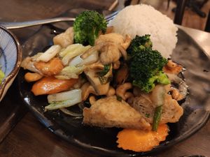 Vegan Cashew nut, Veg & Tofu Stir Fry with Rice at Phat Elephant in Nundah
