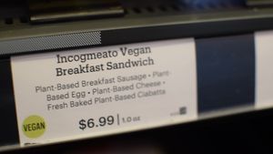 vegan sausage and egg breakfast sandwich at Amazon Go - Denny Triangle in Seattle