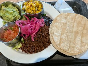 Tacos with soy minced meat, quinoa, black beans and guacamole. at Chupenga - Checkpoint Charlie in Berlin