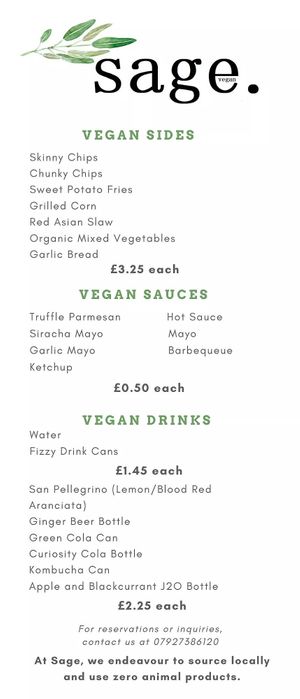 Vegan menu at Sage in Belfast