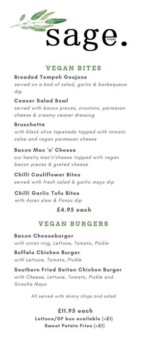 Vegan menu at Sage in Belfast