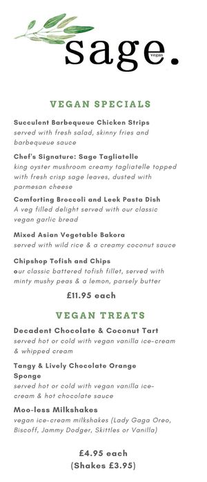Vegan menu at Sage in Belfast