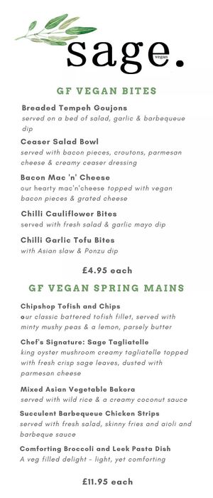 Gluten free vegan menu at Sage in Belfast