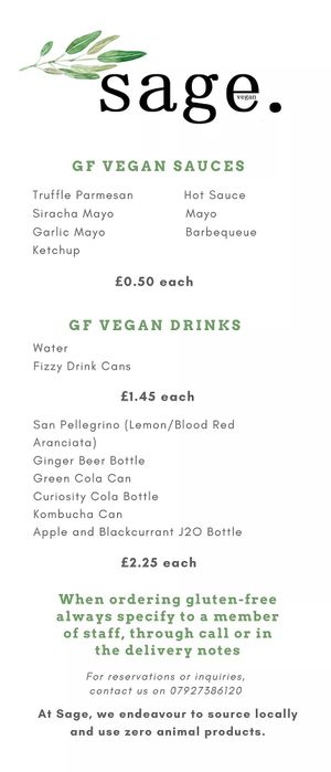 Gluten free vegan menu at Sage in Belfast