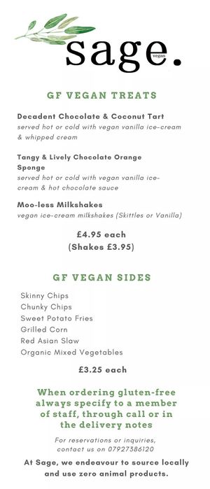 Gluten free vegan menu at Sage in Belfast