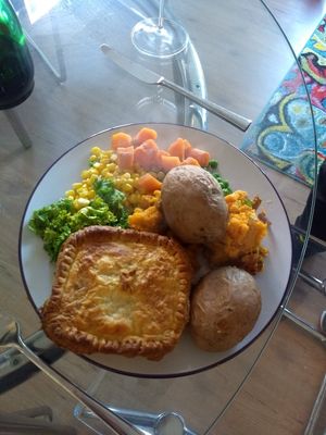 Pie prepared at home at Harry's Place CIC in Ballynahinch