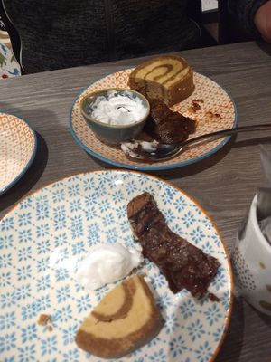 Lotus swirl and salted caramel brownie shared at Harry's Place CIC in Ballynahinch