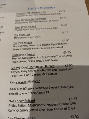 Menu excerpt at Harry's Place CIC in Ballynahinch